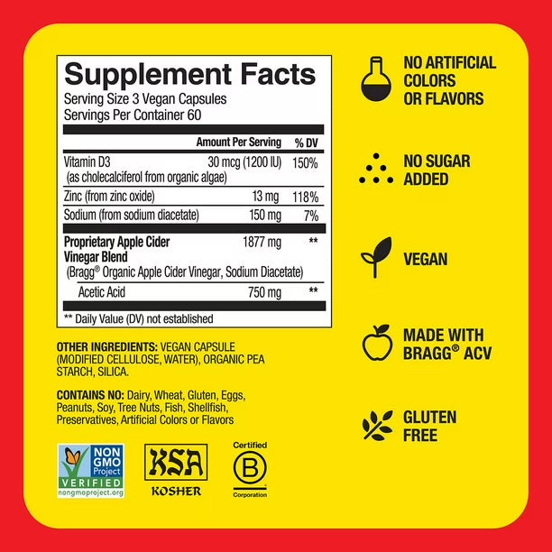 Bragg vinagre de sidra de manzana. El suplemento de vinagre de sidra de manzana ofrece beneficios inmunológicos