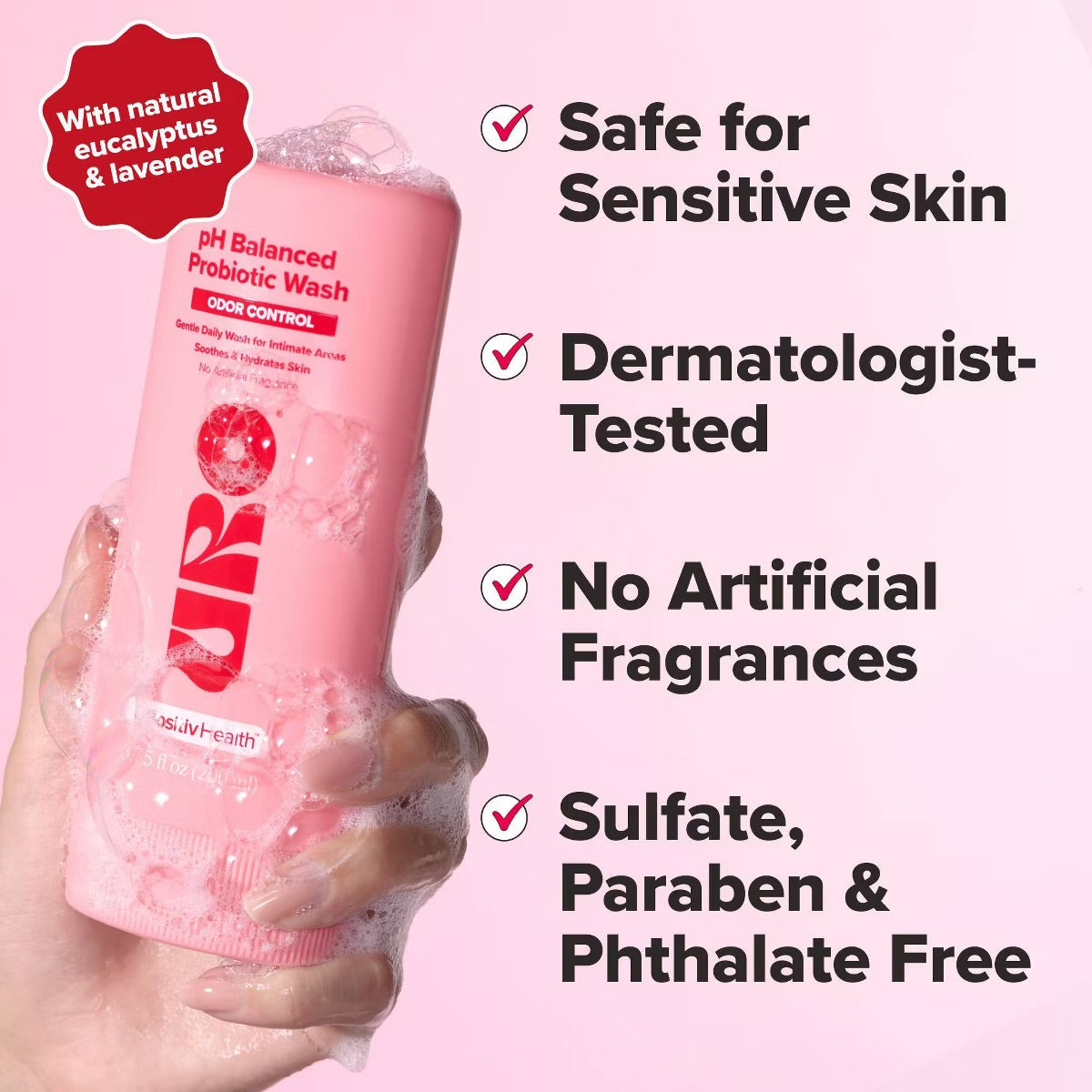 O Positiv URO pH Balanced Probiotic Wash for Intimate Odor Control, pH Balance, Dryness & Irritation Support - 6.75 fl oz