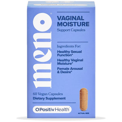 O Positiv MENO Cápsulas veganas de hidratación vaginal - 60 unidades APOYO A LA SALUD SEXUAL PARA MUJERES Formulado para mujeres que experimentan sequedad vaginal, ya sea en la perimenopausia, la menopausia o todavía menstruando.