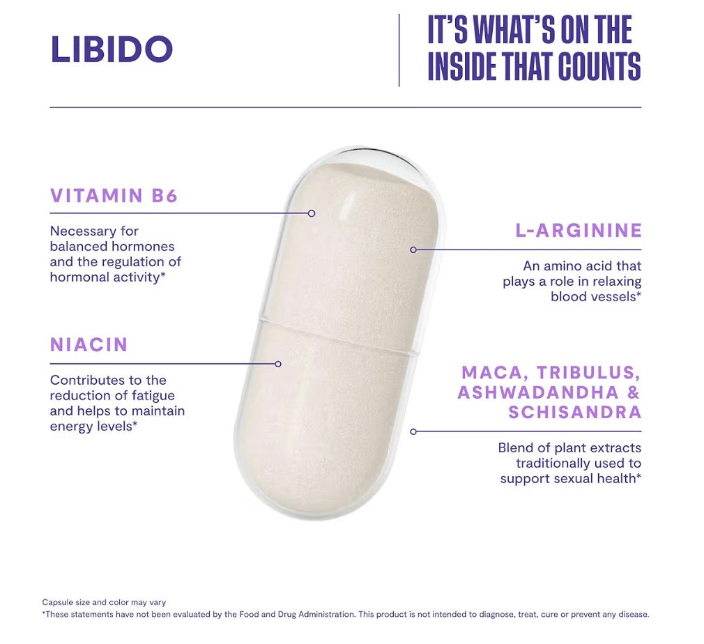 LIBIDO Mezcla afrodisíaca natural con maca, Ashwagandha L-Arginina, apoya la energía y el rendimiento, vegano, sin OMG