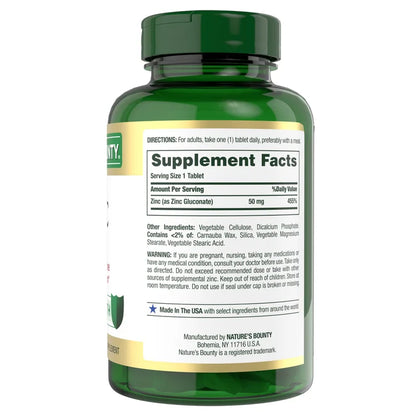 Nature's Bounty Zinc 50 mg, 400 Caplets Nutre tu sistema inmunológico con tabletas de zinc aptas para vegetarianos de Nature's Bounty.