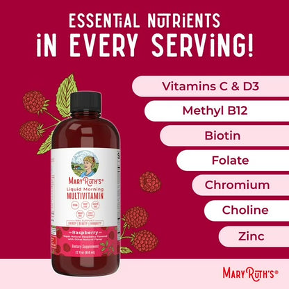 MaryRuth Multivitamínico vegano líquido matutino de - Frambuesa    El que lo inició todo! Apoya las necesidades de nutrientes de tu cuerpo, todo sin pastillas difíciles de tomar.