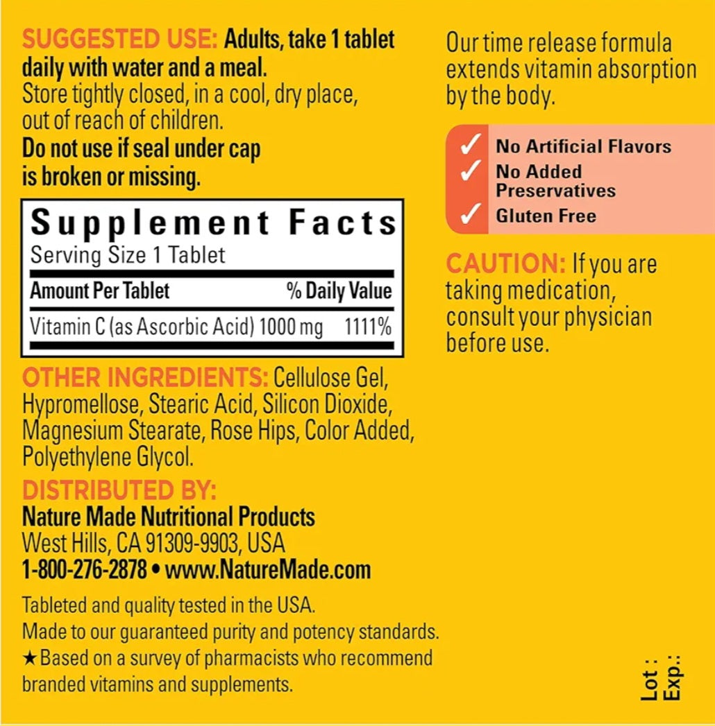 Nature Made Vitamin C 1000mg Extra Strength (100 Tablets)
