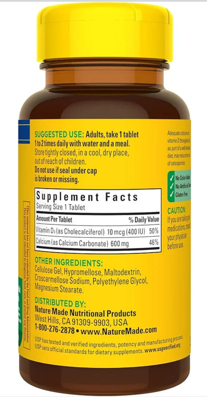 Nature Made Calcium 600mg con D3