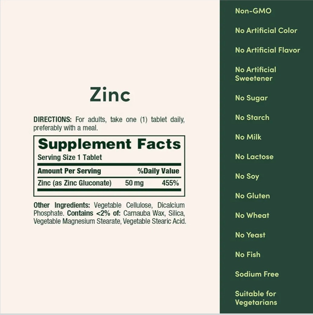 Nature's Bounty Zinc 50mg (400 Tabletas)