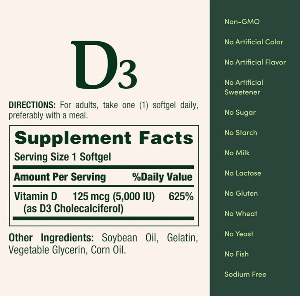 Nature's Bounty D3 125mcg (5000 IU)