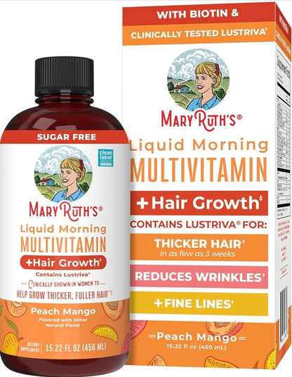 MaryRuth's Liquid Morning Multivitamin + Hair Growth (Peach Mango)