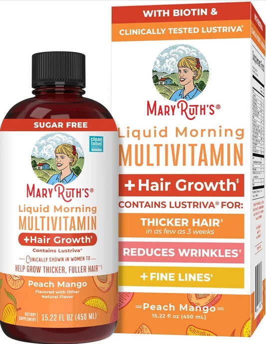 MaryRuth's Liquid Morning Multivitamin + Hair Growth (Peach Mango)